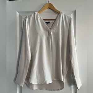 Ann Taylor Cream Mixed Media V-Neck Blouse